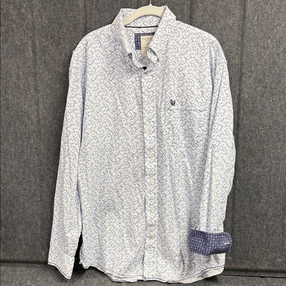 Panhandle Elegant White and Blue Patterned Men's Shirt